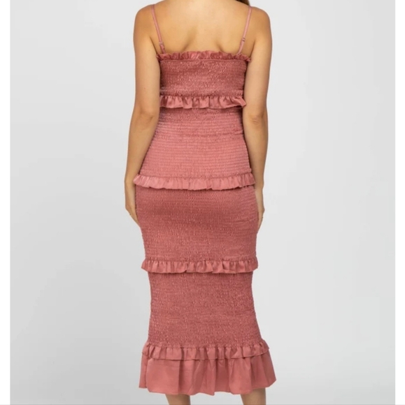 Mauve Satin Smocked fitted maternity dress small - Picture 4 of 6